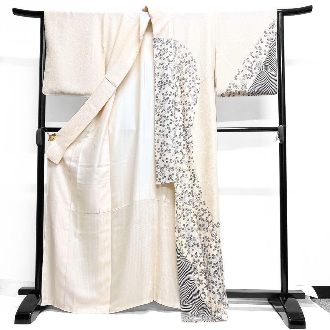 訪問着　単衣　ゼブラ柄　萩模様　花模様　着物　015b p