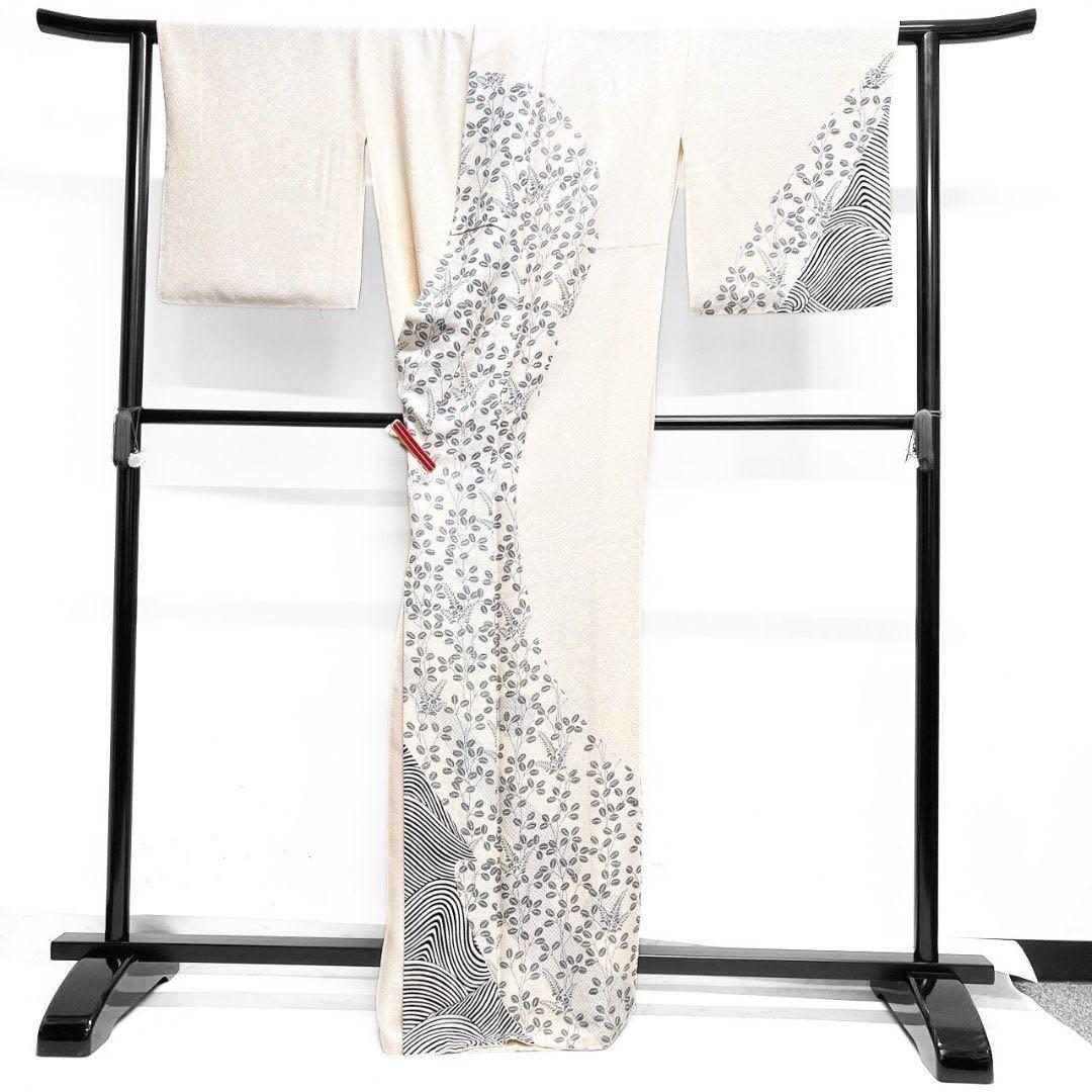 訪問着　単衣　ゼブラ柄　萩模様　花模様　着物　015b p