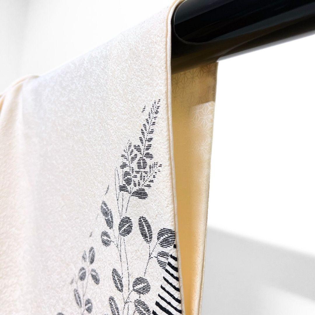 訪問着　単衣　ゼブラ柄　萩模様　花模様　着物　015b p