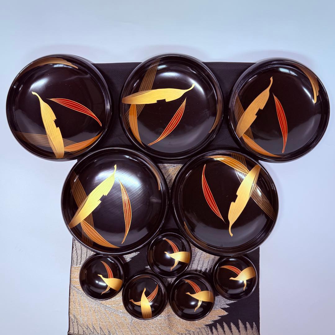 漆器　輪島塗　本蒔絵磨出金彩　木製　中皿&豆皿　10客 5セット