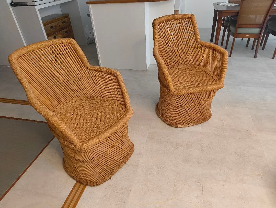 ラタン アームチェア 2脚セット バリ 引取限定✨