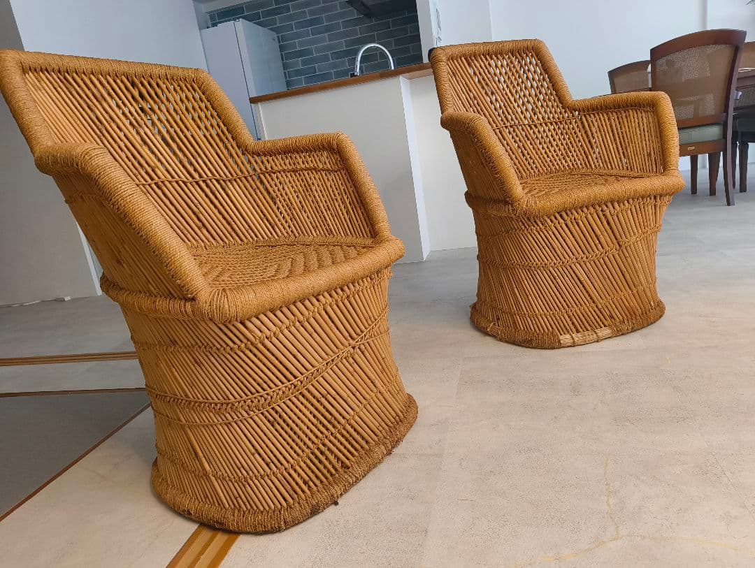 ラタン アームチェア 2脚セット バリ 引取限定✨