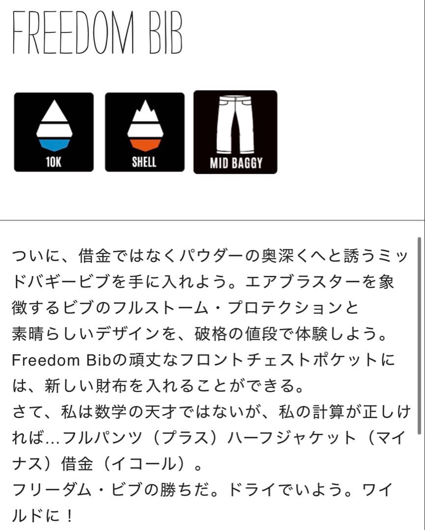 AIRBLASTER エアブラスター スノーボードウェア ビブパンツSサイズ