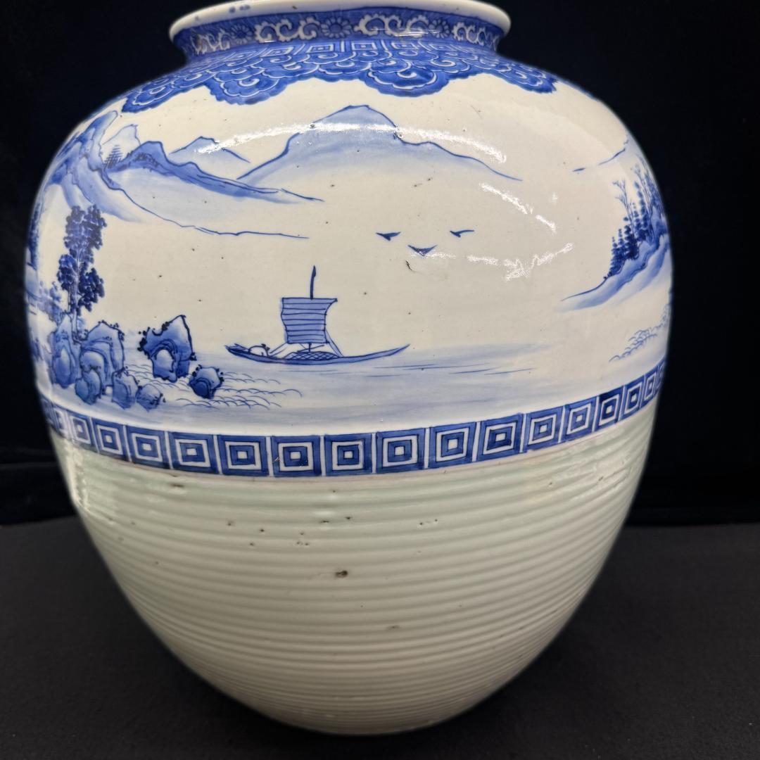 希少！肥前有田　金作製　花瓶　　名工　大正時代　時代物染付 山水青花