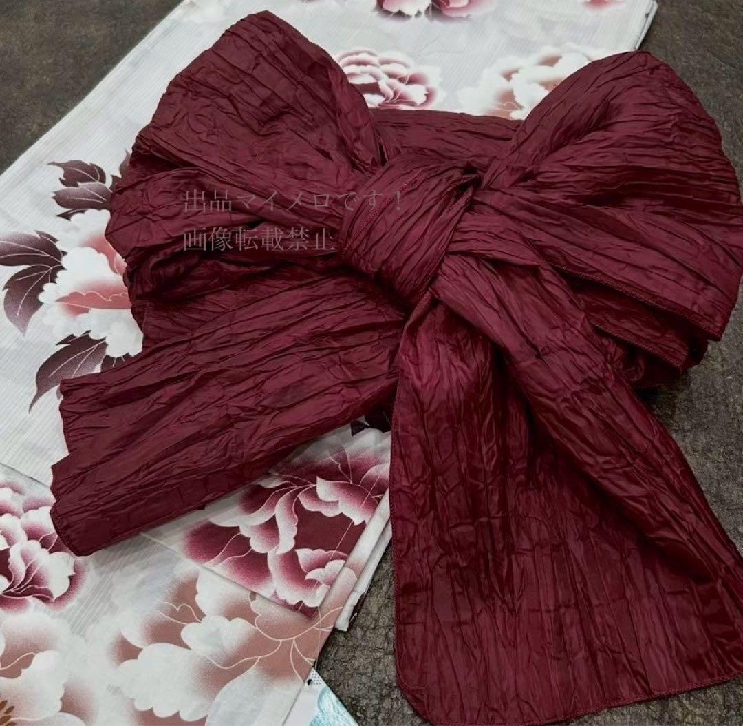 浴衣　大きめサイズ　浴衣 3L 牡丹　兵児帯　ボルドー　2点　新品　0713⑪