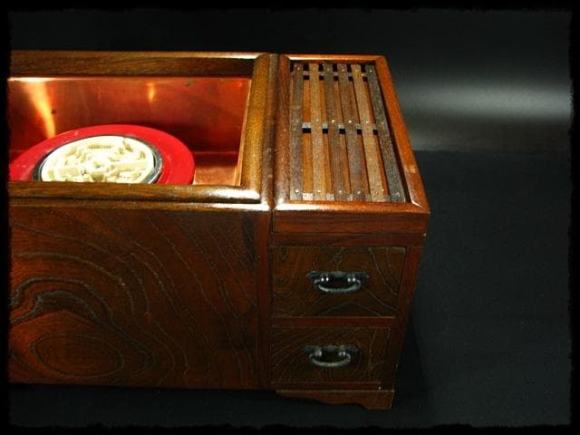 未使用 電熱 長火鉢 木製 囲炉裏 茶道具 c407