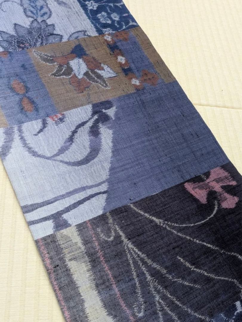 小千谷紬 横段 絵絣 九寸名古屋帯