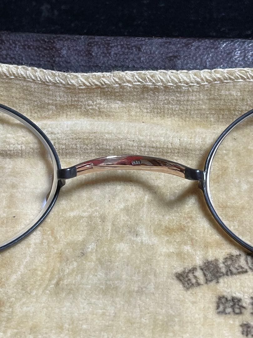 昭和初期 高級アンティーク丸眼鏡 河内屋 K10鼻あて ケース付