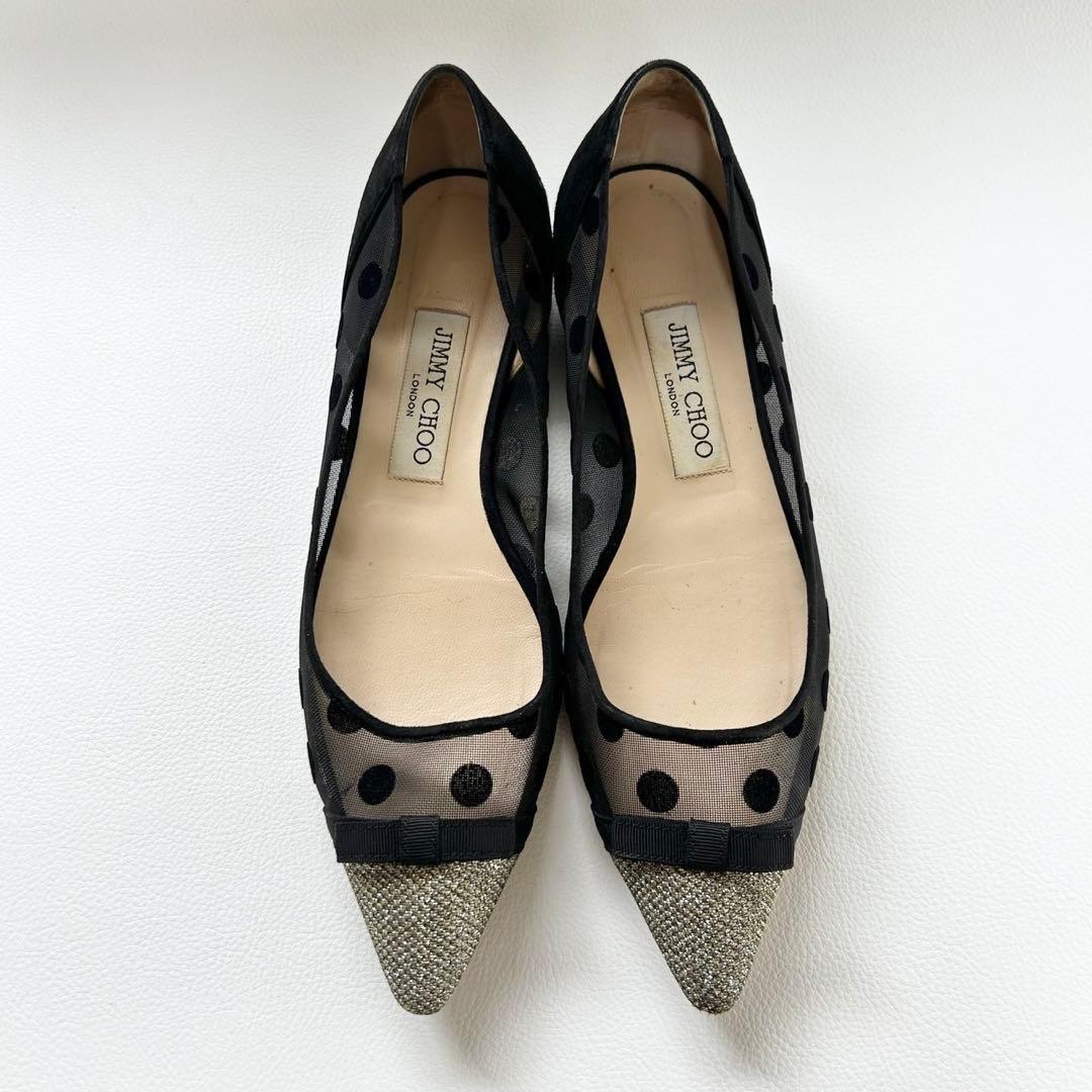 ジミーチュウ DOROTHY FLAT ドットメッシュ フラットシューズ 37