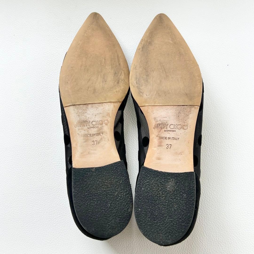 ジミーチュウ DOROTHY FLAT ドットメッシュ フラットシューズ 37