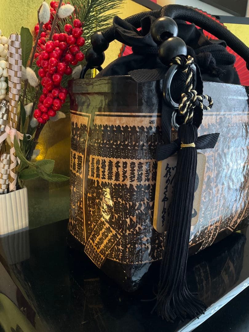 一閑張り　大相撲　相撲番付表　和風　かごバッグ　柿渋　一閑張りバッグ