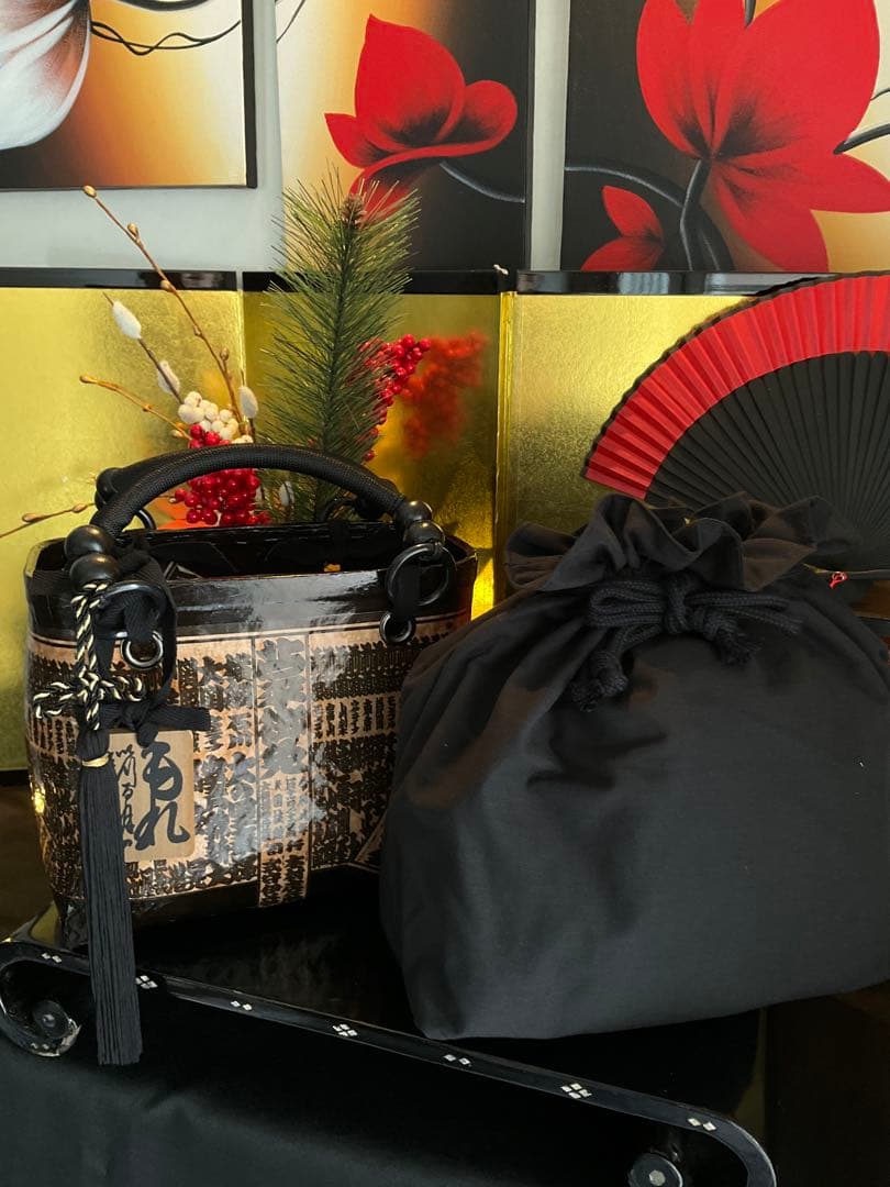 一閑張り　大相撲　相撲番付表　和風　かごバッグ　柿渋　一閑張りバッグ