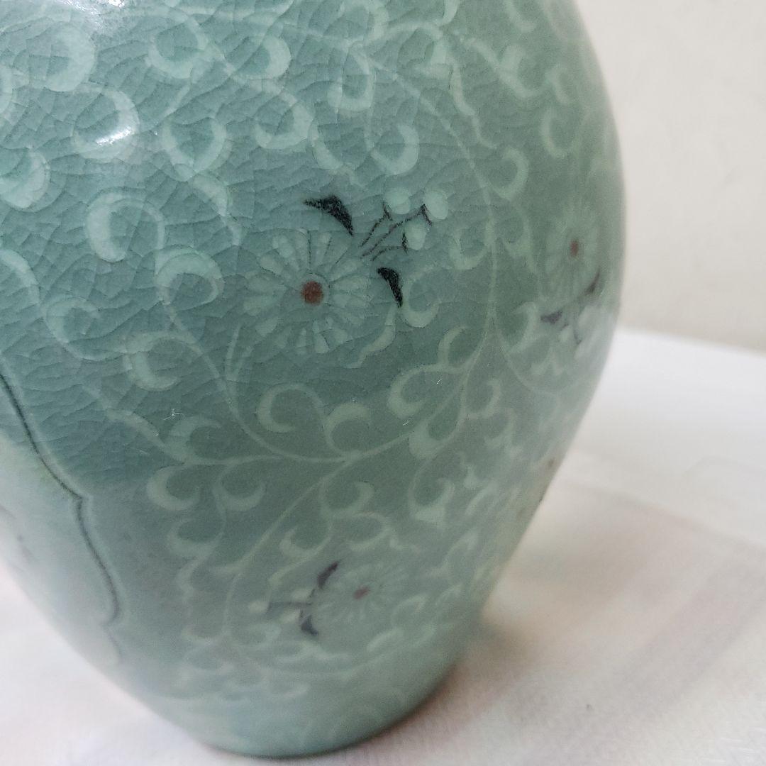 Ｂフライデー蔵出し特価青緑色の花瓶 陶器製作家物高さ21cm幅15cm×13cm