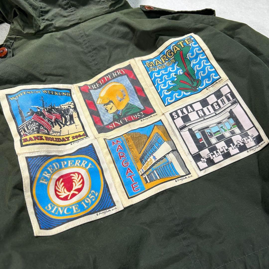 【フレッドペリー】モッズコート　カーキ　メンズS 背中ロゴワッペン　刺繍