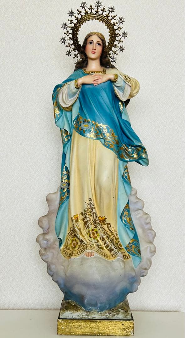 【超超希少美顔】✞無原罪の御宿り 胸に手を当てる聖母マリア像　宗教彫刻