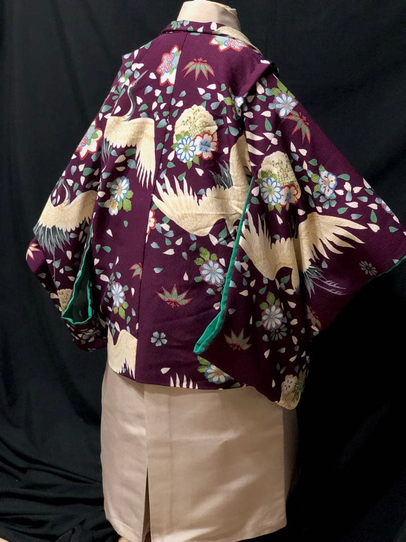 七五三 5歳　男の子　紫　鶴　花　羽織　着物　袴　セット　男児　五歳　５歳