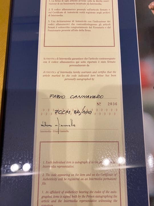 カンナバーロ　世界で100枚限定　直筆サイン入り　フォトフレーム