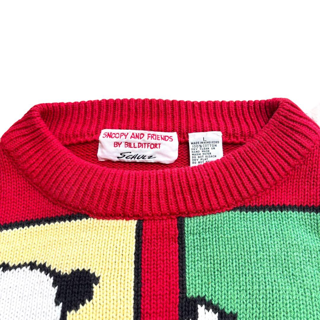 80s 90s 古着　ピーナッツ　スヌーピー　コットンニット　スプルース　総柄