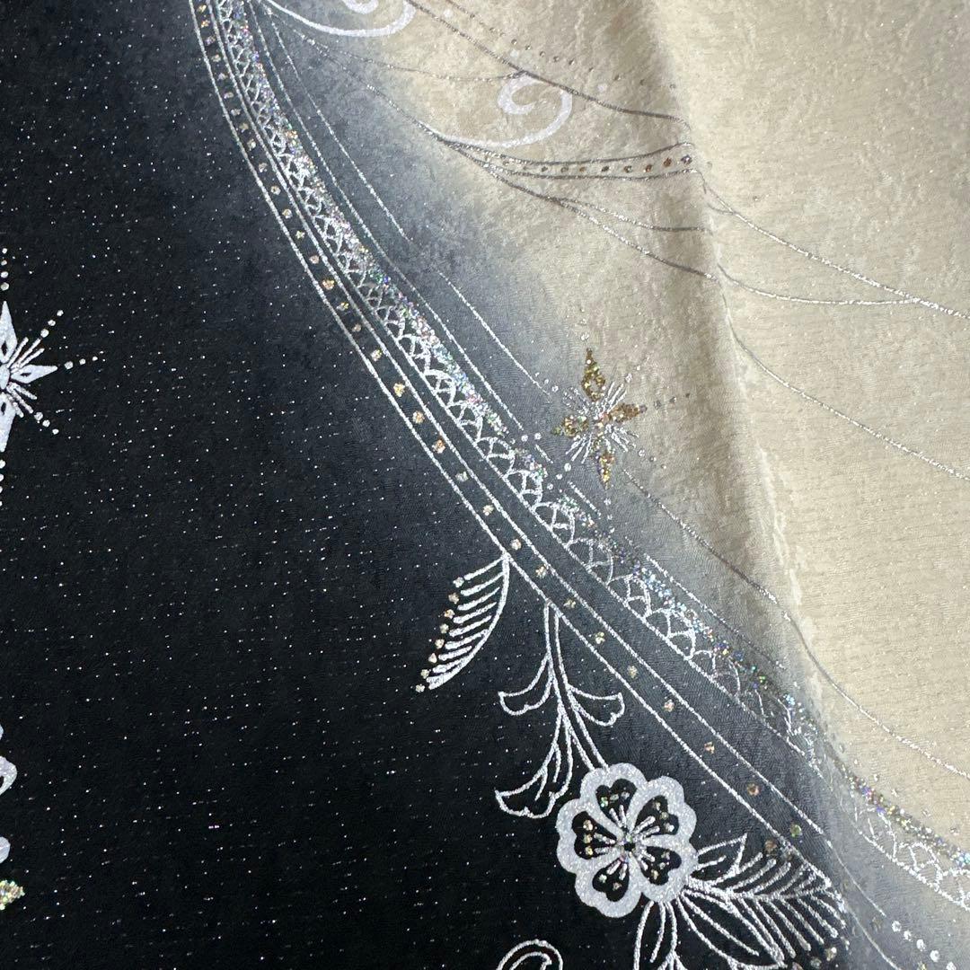 モノトーン キラキララインストーン訪問着 銀通し 白黒