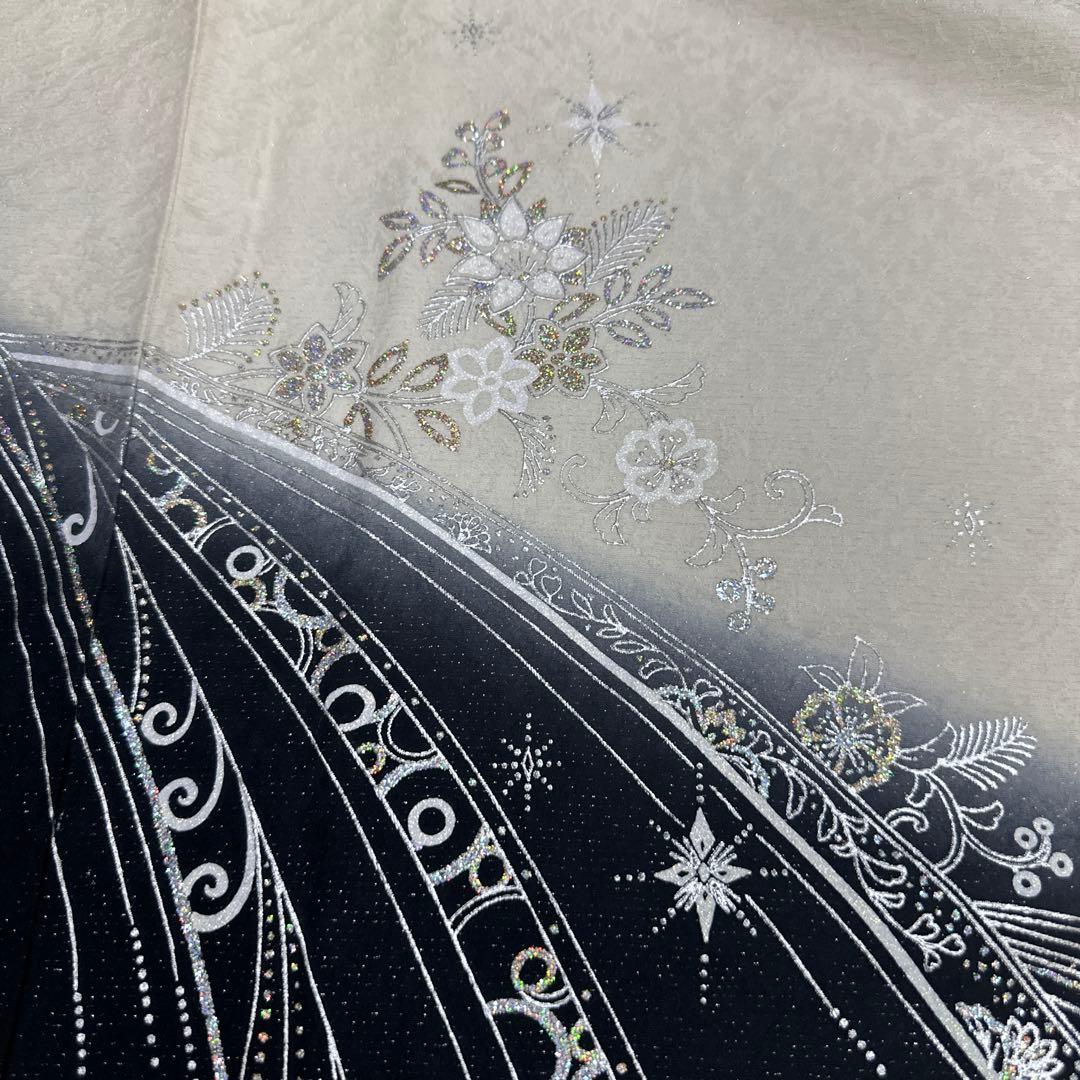 モノトーン キラキララインストーン訪問着 銀通し 白黒