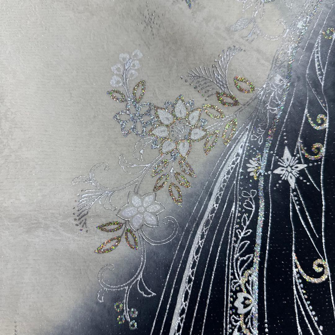 モノトーン キラキララインストーン訪問着 銀通し 白黒