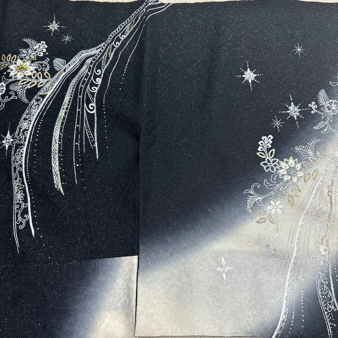 モノトーン キラキララインストーン訪問着 銀通し 白黒