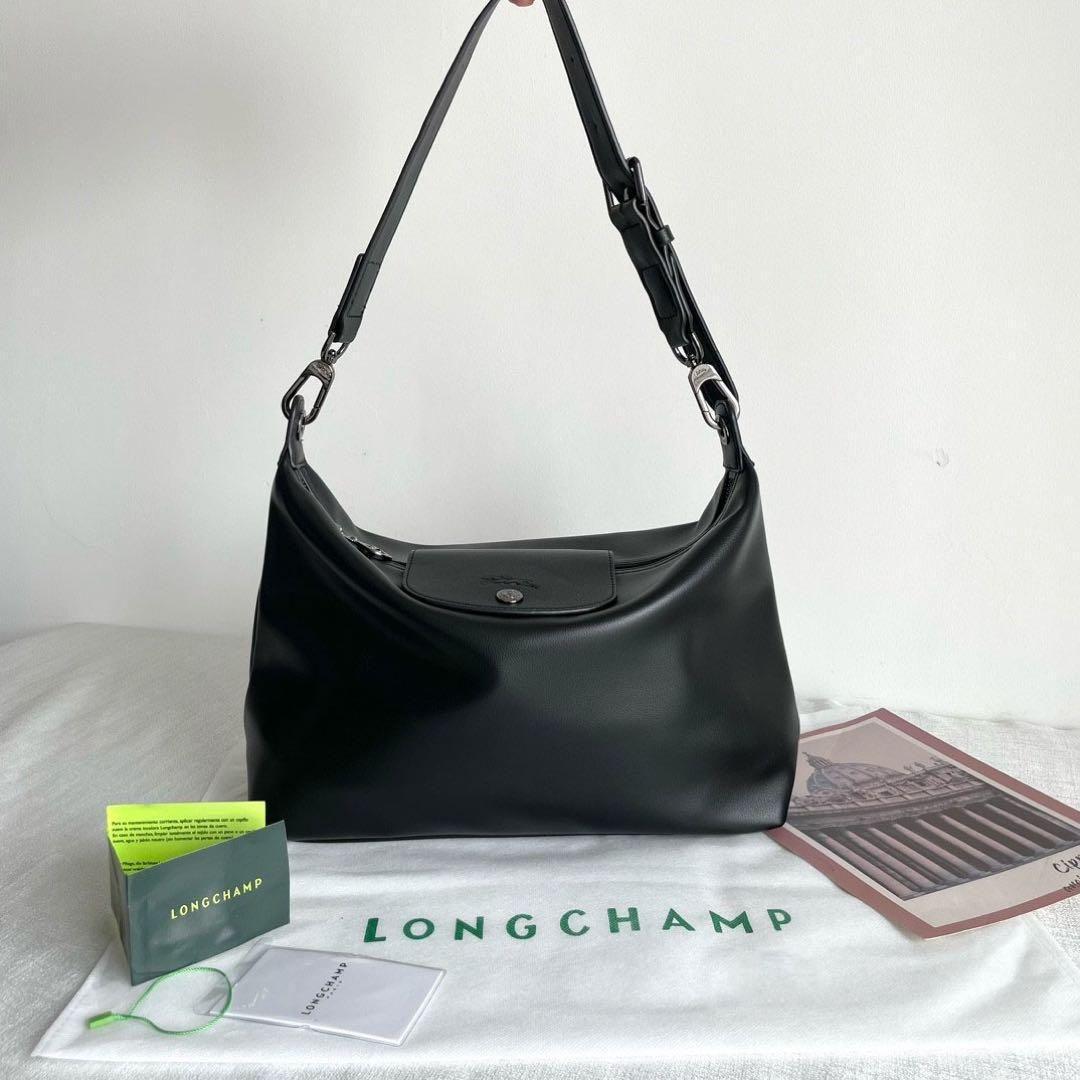 LONGCHAMP 新作 カーフスキン サイドバッグ ショルダーバッグ ブラック
