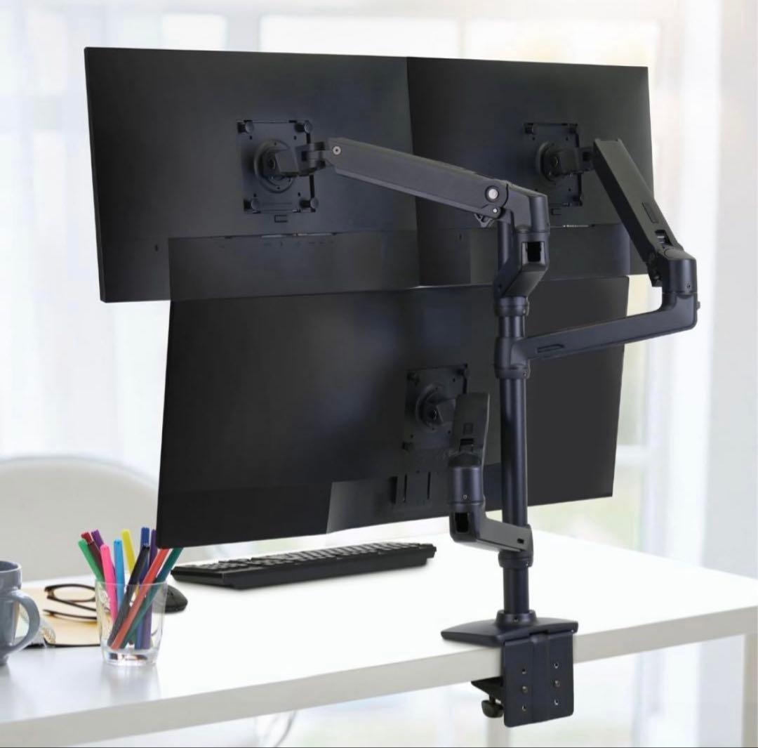 エルゴトロンLX デュアルモニターアーム ロングポール ＋純正追加アーム1本