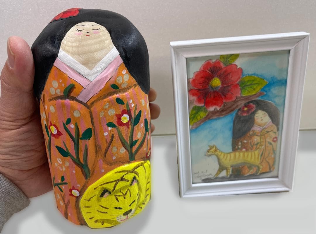 オリジナルこけし人形と絵画セット（by絵本作家Shuz Saya）