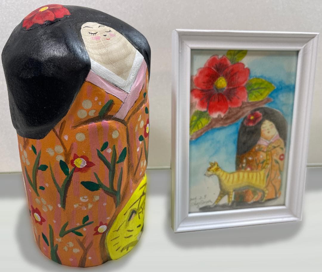 オリジナルこけし人形と絵画セット（by絵本作家Shuz Saya）