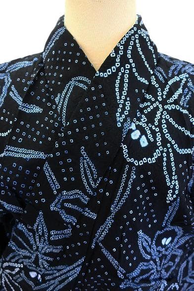 ★専用★美品 浴衣 有松絞り バチ衿 濃紺 菖蒲 身丈160cm お洒落 夏