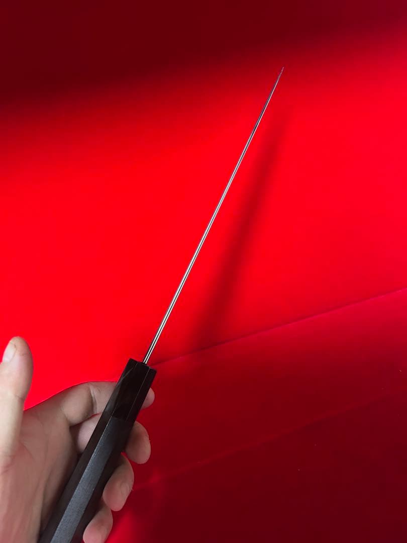 01442 包丁　牛刀　重啓作　本焼　富士山満月波紋　白鋼　箱付　未使用品