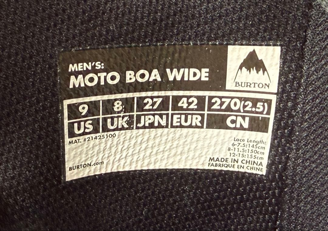 バートン　スノーボードブーツ　MOTO BOA WIDE 27cm 美品