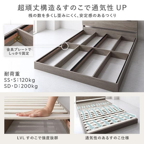 ベッド シングル ベッドフレームのみ ブラック 宮付 すのこベッド