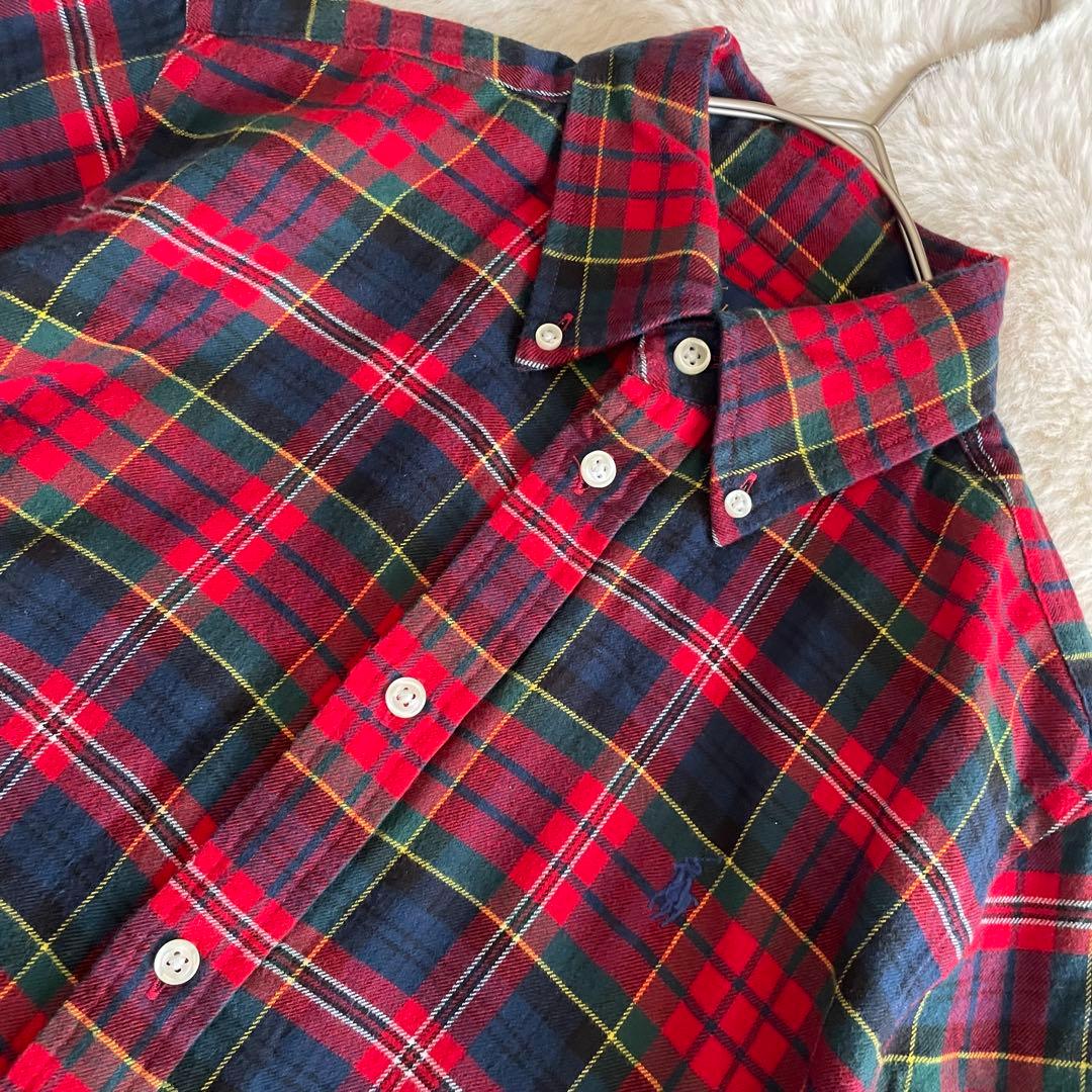 美品　ラルフローレン　S ネルシャツ　タータンチェック　ポニー刺繍　レッド系