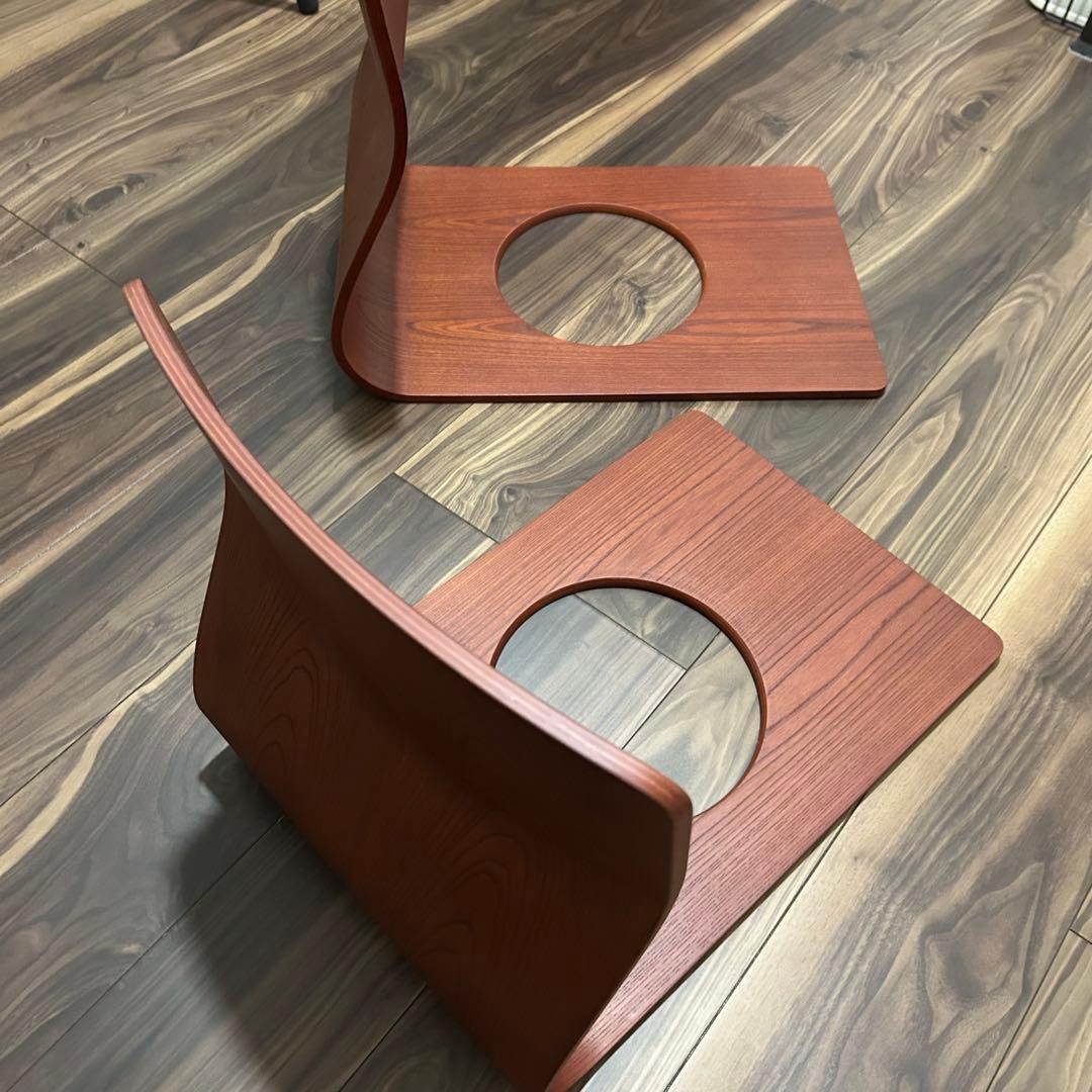 円形木製座卓 カンディハウス1個 天童木工曲げ座椅子2脚 カンデハウス座布団付き