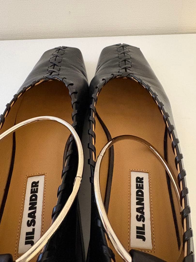 JIL SANDER 黒 編み込み フラットシューズ３７