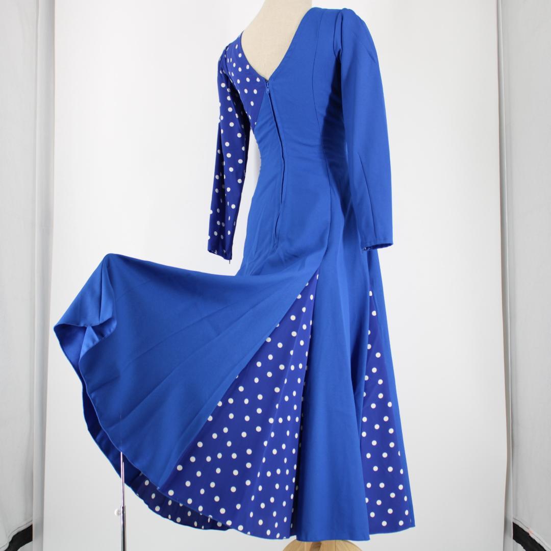 【美品 日本製 フラメンコ衣装】ブルー×ドット naja ワンピース ドレス