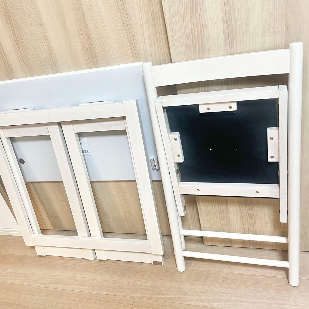 【美品】デスク チェア セット 折り畳み可能 フォールディング ホワイト 木製