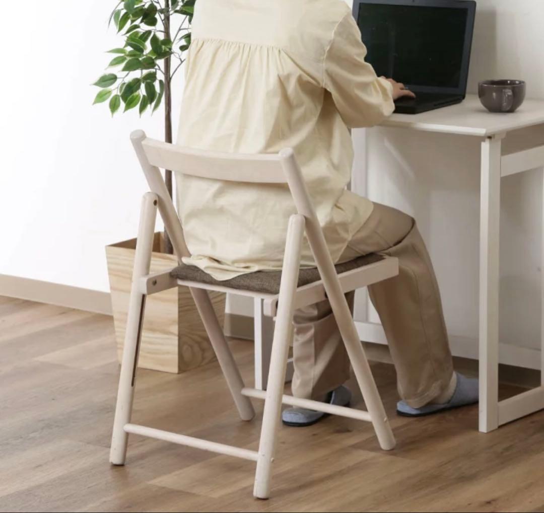 【美品】デスク チェア セット 折り畳み可能 フォールディング ホワイト 木製