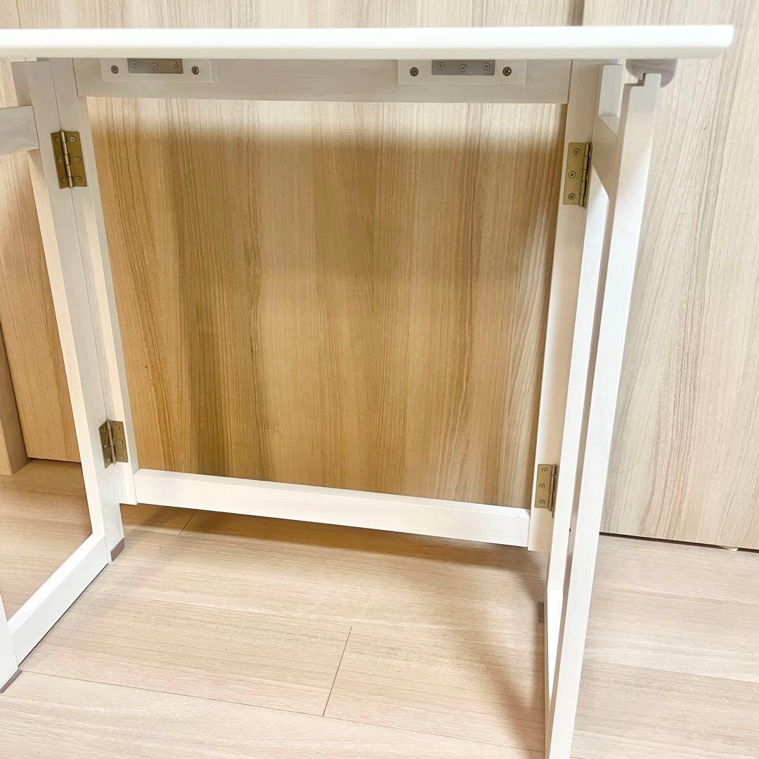 【美品】デスク チェア セット 折り畳み可能 フォールディング ホワイト 木製