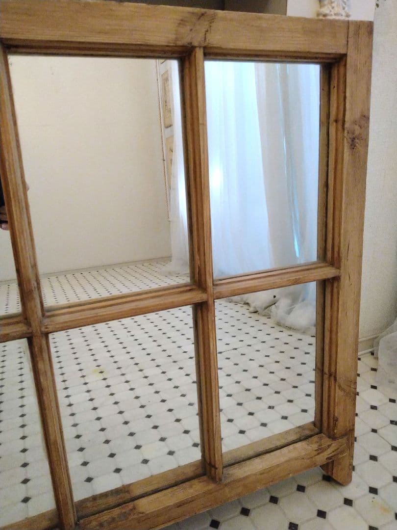 ※最終価格※　フランスアンティークミラー　パイン材　窓枠デザイン
