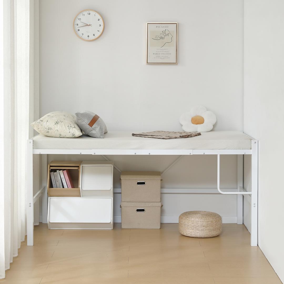 ロフトベッド【セミダブル】　省スペース　高さ調節可能　一人暮らし　WHITE