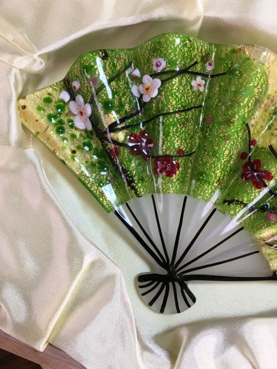 レア　美品　黒木国昭　ガラス扇面飾り