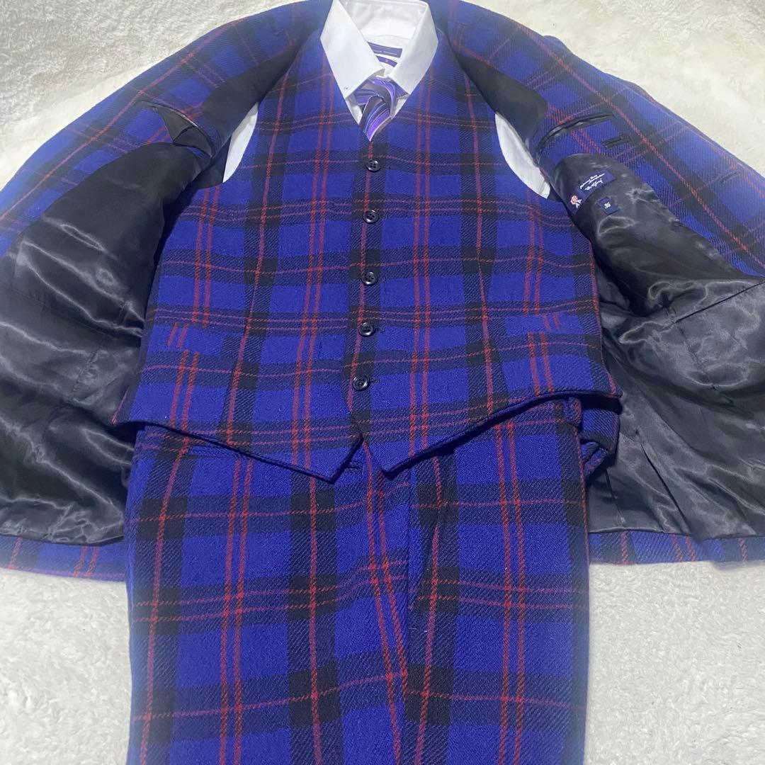 【美品✨】オアグローリー チェック柄スーツ ウール 3ピース 成人式 目立つ