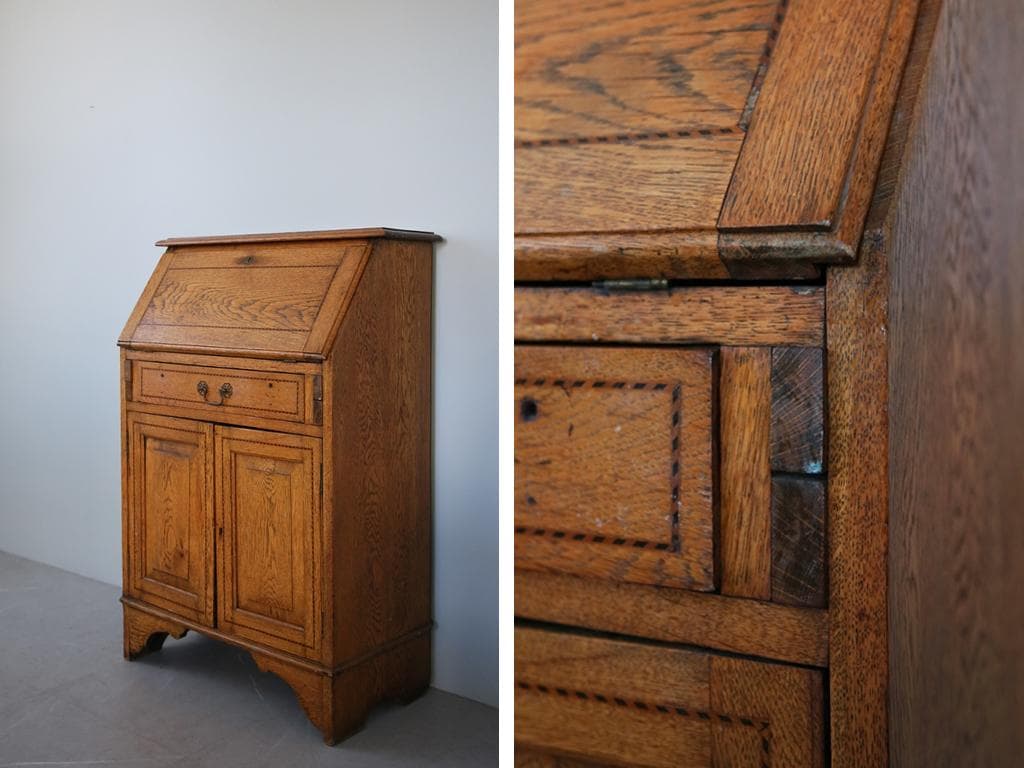 英国アンティーク木製ライティングビューロー/勉強机デスク/テーブル(89-71)