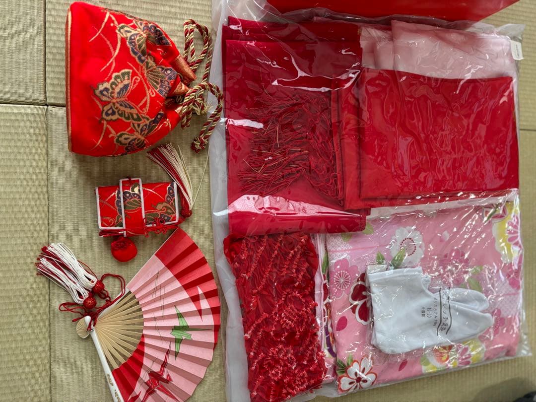 【美品】七五三 7歳女の子着物12点セット 赤金