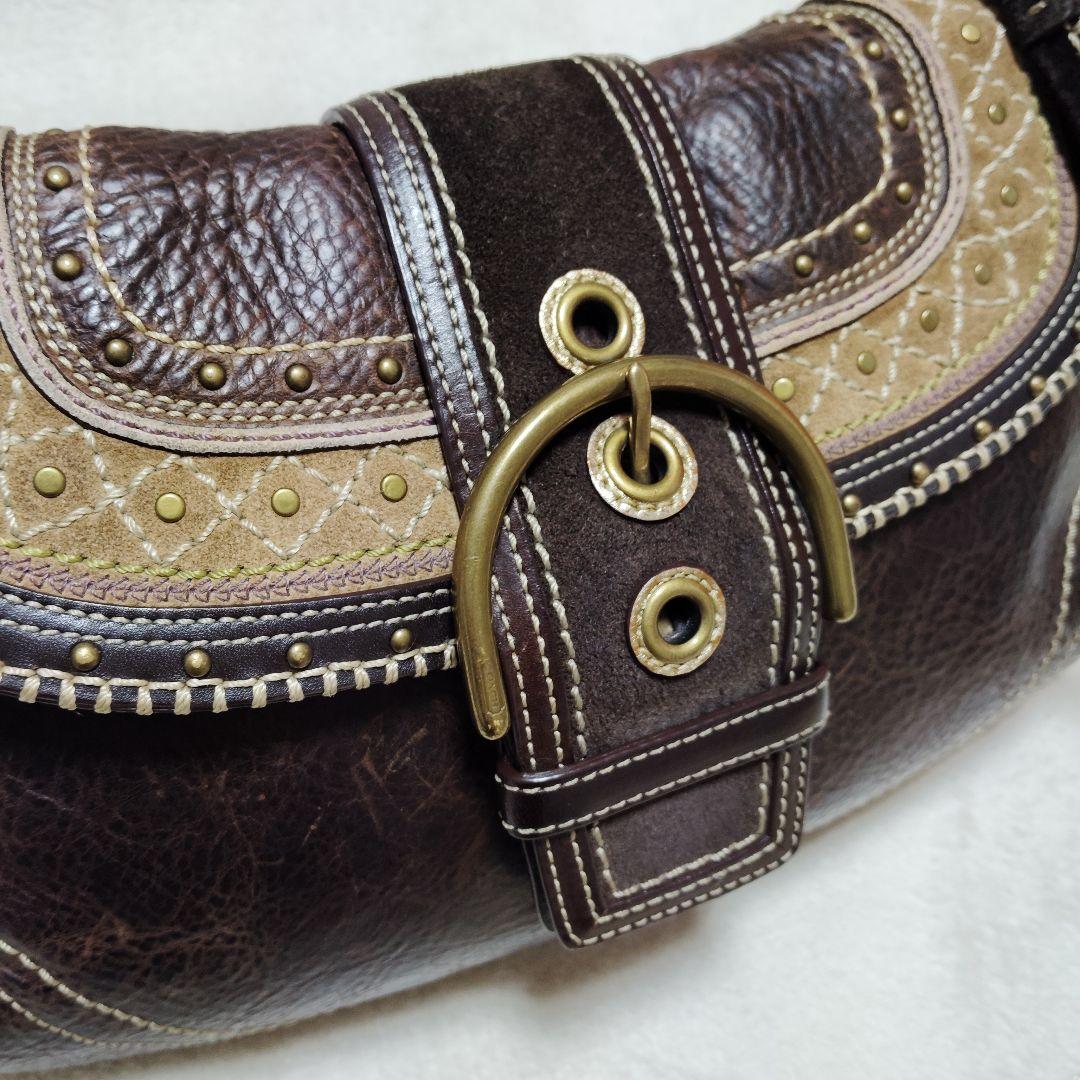 コーチ　ソーホー　ワンショルダーバッグ　スウェード　スタッズ　レザー　Y2K　茶