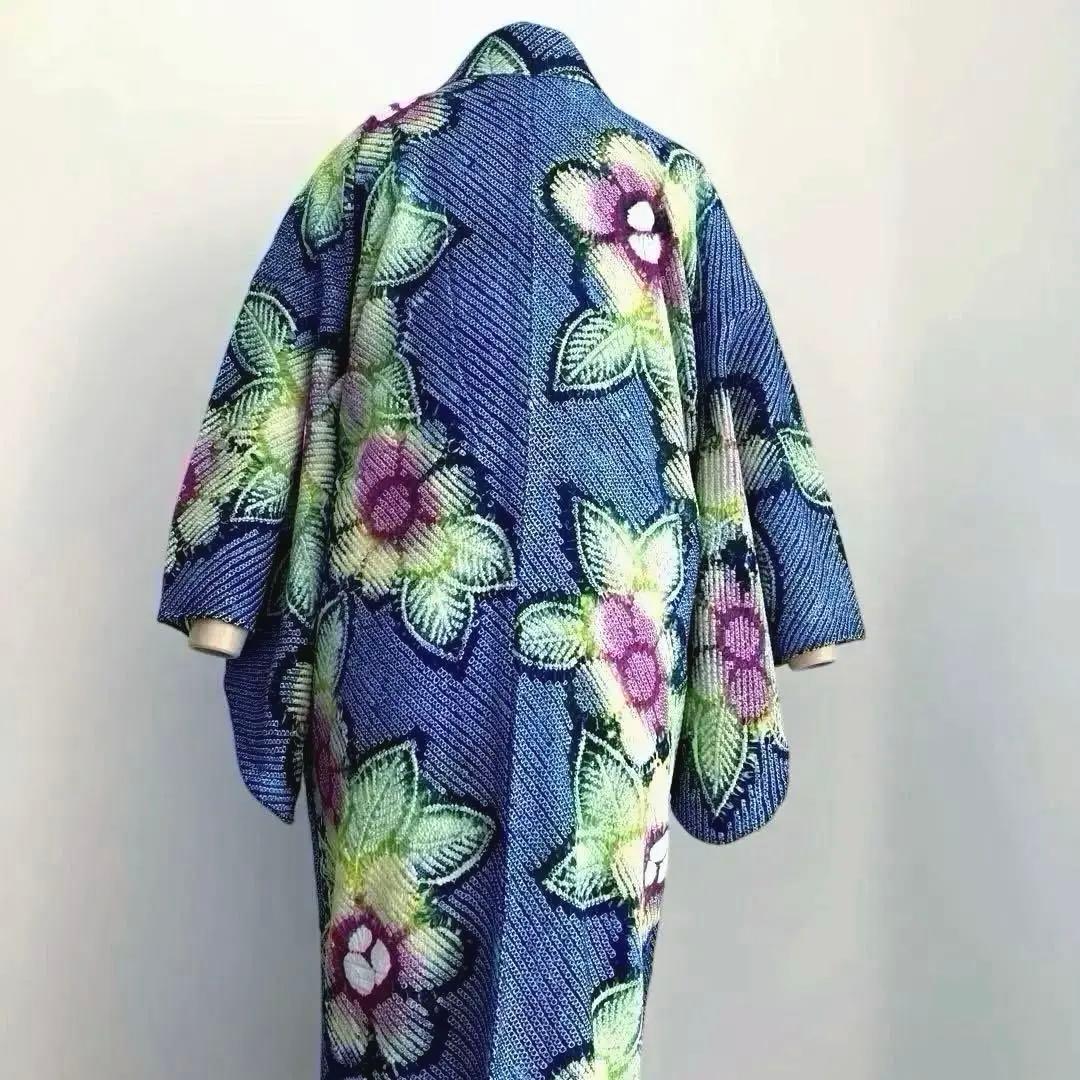 有松鳴海絞り　浴衣　絞り浴衣　手縫い　上質　大輪花模様　有松絞り　No.2-11