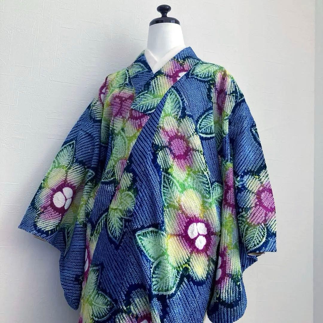 有松鳴海絞り　浴衣　絞り浴衣　手縫い　上質　大輪花模様　有松絞り　No.2-11